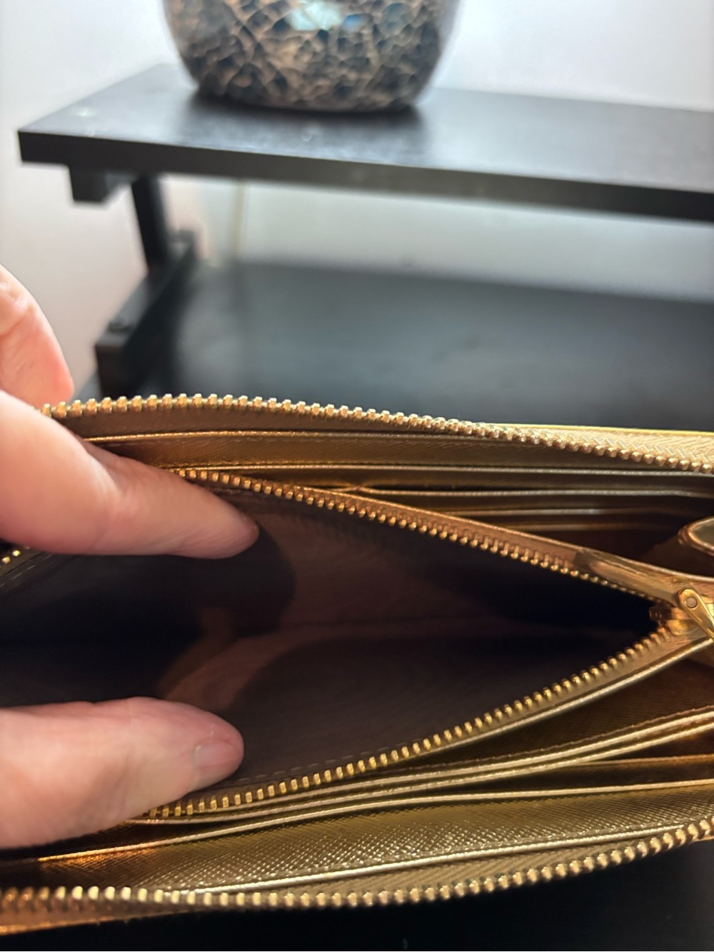 PRISTINE Prada Saffiano Leather Long Zip-Around Wallet – Metallic Gold (Platino) - Picture 11 of 11